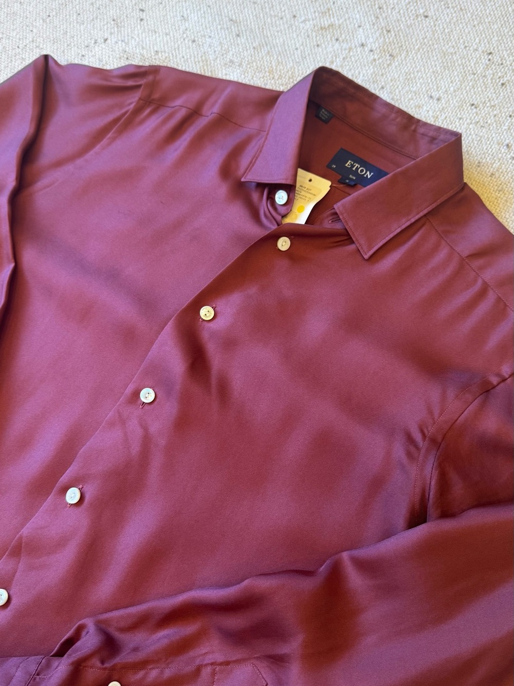 ETON Men’s M 15.5 Slim Fit 100% Silk Dress Shirt Burgundy Wine Made Romania